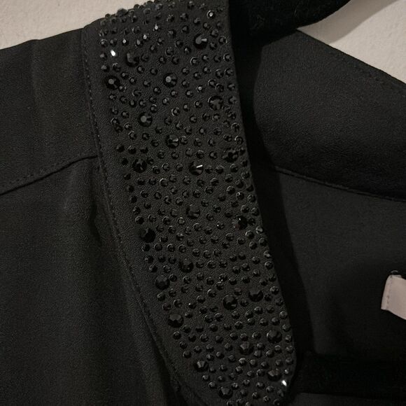 Chico’s Black Long Sleeve Button Up Top SZ 4 US 20 Rhinestone Collar Ruched Cuff - Picture 4 of 12